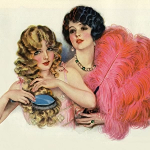 Two young ladies with feather boas