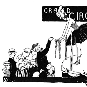Young lady taking money from audience at the grand circus