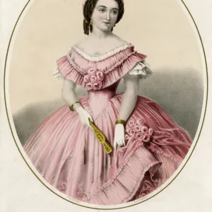 Young Victorian woman in pink crinoline