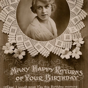 Young woman on a birthday postcard