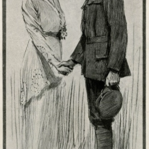 Young woman saying goodbye to soldier, WW1