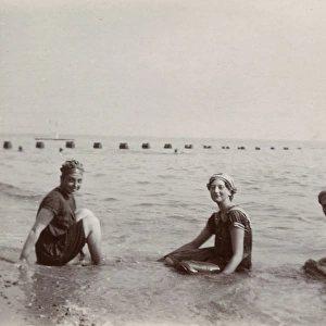 Three young women bathing in the sea, Southwold, Suffolk