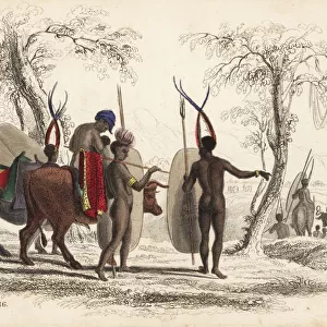 Zulu family travelling with herd of cattle