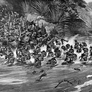 The Zulu War. Zulus crossing a river