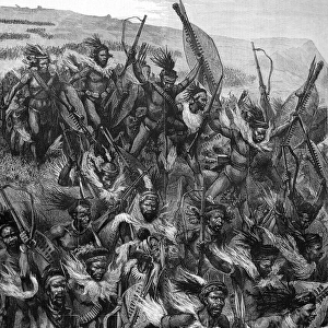 The Zulu wars. An attack of Zulu warriors