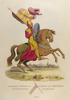 Bearer Prints: 12th century military dress: standard bearer and horse