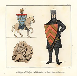 13th Century Prints: 13th century French knights in chain-mail armour