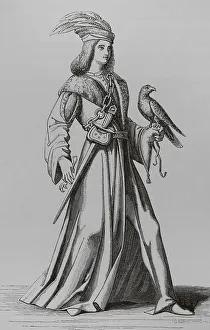 Hawk Prints: A 15th century noble of Provence. Engraving