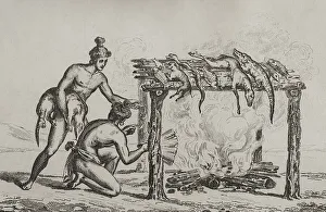Bonfire Prints: 16th century French expedition. Florida. Timucua cooking