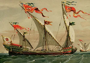 Historia Prints: 16th century-galleass garnished. Chromolithography, 1879