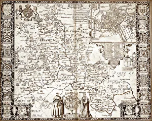 1605 Prints: 17th Century (1605) Map of Oxfordshire