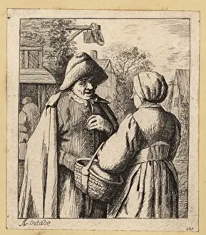 David Deuchar Prints: 17th century Dutch man and woman talking in a village street