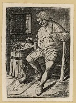 David Deuchar Prints: 17th century Dutch peasant man drinking and smoking in a tavern