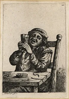 David Deuchar Prints: 17th century Dutch peasant man seated, holding a glass