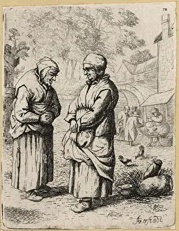 Rembrandt Prints: 17th century Dutch peasant women gossiping in a village street
