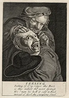Surgeon Prints: 17th century English barber-surgeon operating on a man's head wi