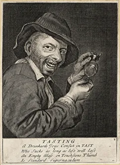 Drunkard Prints: 17th century English drunk playing a drinking game