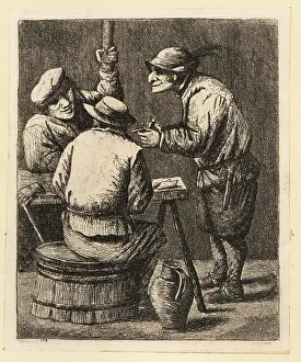 17th century peasants drinking at a tressle table in a tavern