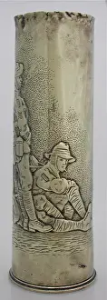 Pounder Prints: 18 pounder shell case - three Australian soldiers relaxing