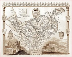 Warrington Prints: 1840s Victorian Map of Cheshire