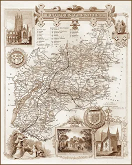 Images Dated 16th August 2011: 1840s Victorian Map of Gloucestershire