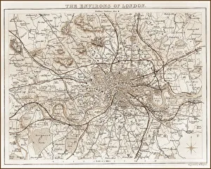 Images Dated 16th August 2011: 1840s Victorian Map Of Greater London Vintage