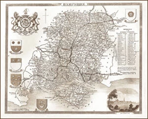Images Dated 16th August 2011: 1840s Victorian Map Of Hampshire Vintage Lantern