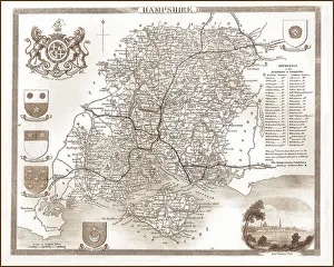 Images Dated 16th August 2011: 1840s Victorian Map Of Hampshire Vintage Lantern