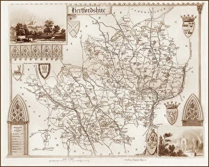 Images Dated 16th August 2011: 1840s Victorian Map of Hertfordshire