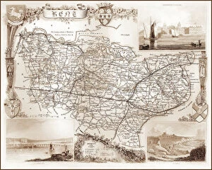 Dover Collection: 1840s Victorian Map of Kent
