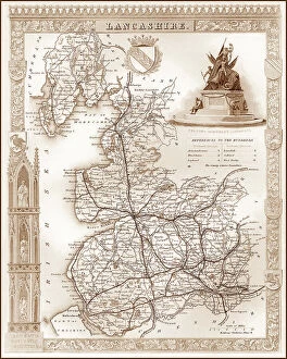 Images Dated 16th August 2011: 1840s Victorian Map of Lancashire