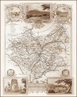 Images Dated 16th August 2011: 1840s Victorian Map Of Leicestershire Vintage