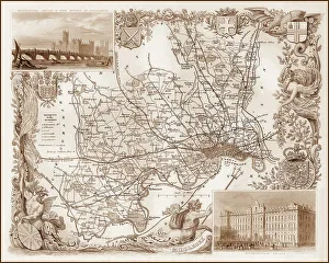 Images Dated 16th August 2011: 1840s Victorian Map Of Middlesex Vintage Lantern