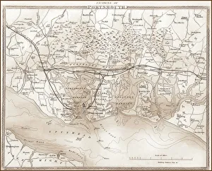 1840s Victorian Map Of The Portsmouth Area Vintage