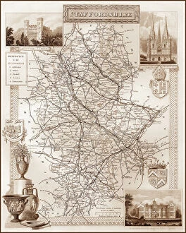 Images Dated 16th August 2011: 1840s Victorian Map of Staffordshire
