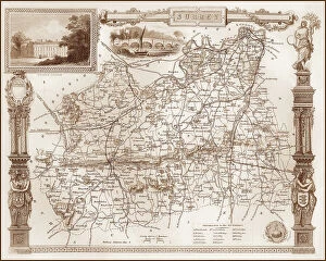 Guildford Collection: 1840s Victorian Map of Surrey