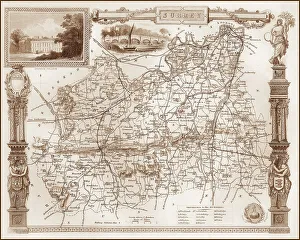 Guildford Prints: 1840s Victorian Map of Surrey