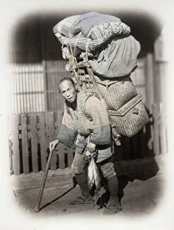 Aoriental Gallery: 1860s Japan - portrait of a coolie or porter with a heavy load Felice or Felix Beato