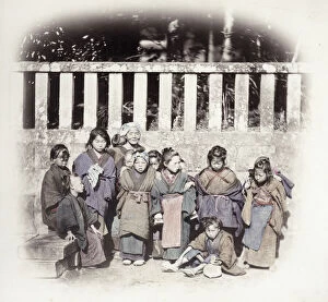 Aoriental Gallery: 1860s Japan - portrait of a group of children in the street Felice or Felix Beato