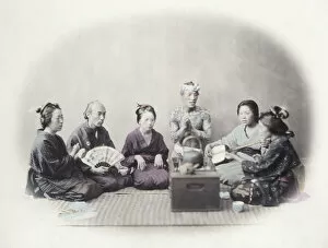 1860s Japan - portrait of a group including a singer, musician