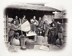 1860's Japan - portrait of a group pounding rice Felice or Felix Beato