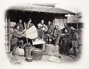 Milling Prints: 1860s Japan - portrait of a group pounding rice Felice or Felix Beato