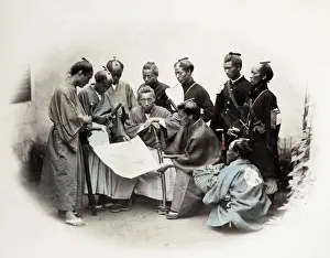 Meiji Prints: 1860s Japan - portrait of a group of southern officers Felice or Felix Beato