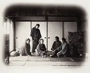 Geisha Prints: 1860s Japan - portrait of a group in a tea house Felice or Felix Beato