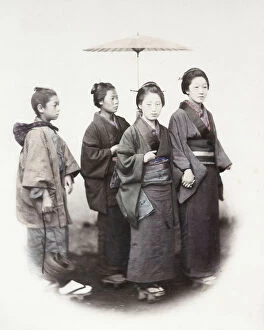 Aoriental Gallery: 1860s Japan - portrait of a group of young women out for a walk Felice or Felix Beato