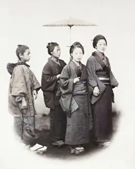 Beato Prints: 1860s Japan - portrait of a group of young women out for a walk Felice or Felix Beato
