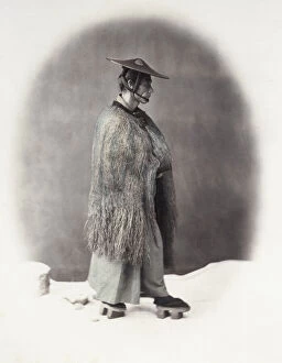 Aoriental Gallery: 1860s Japan - portrait of a man in a straw rain coat Felice or Felix Beato