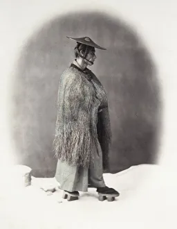Aoriental Gallery: 1860s Japan - portrait of a man in a straw rain coat Felice or Felix Beato