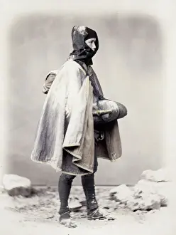 Meiji Prints: 1860s Japan - portrait of a man in winter clothing Felice or Felix Beato