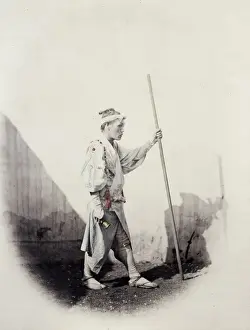 Beato Prints: 1860s Japan - portrait of a pilgrim setting out for Mount Fujiyama Felice or Felix Beato